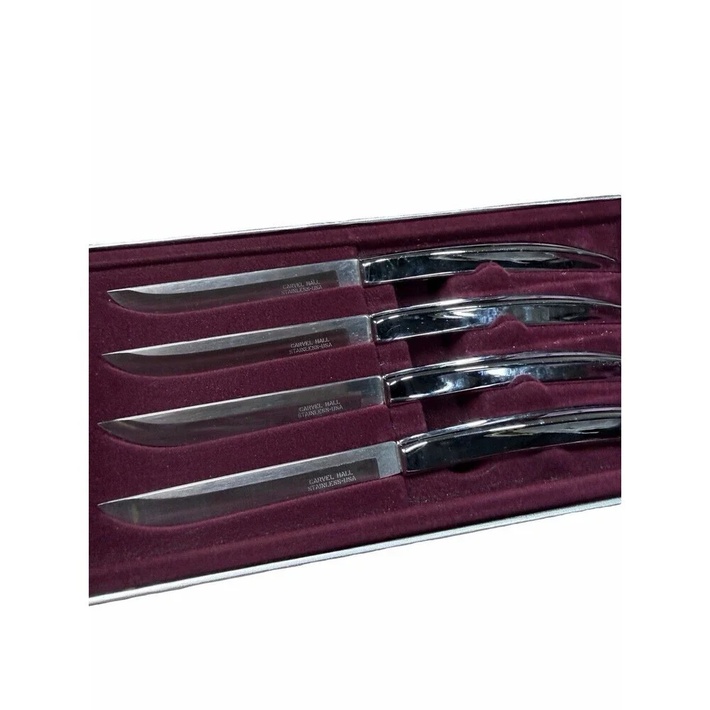 VTG Carvel Hall 4 Piece Steak Knife Set Stainless Steel USA with Case